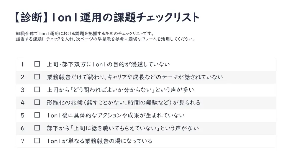 1on1運用の課題チェックリスト